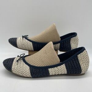 Sperry Top-Sider Womens 8.5 Shoes Nahla Ballet Flats Woven Navy Cream Bow